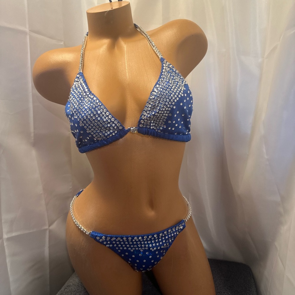 Npc royal blue all crystal 34D cup small pro cut bottoms handmade